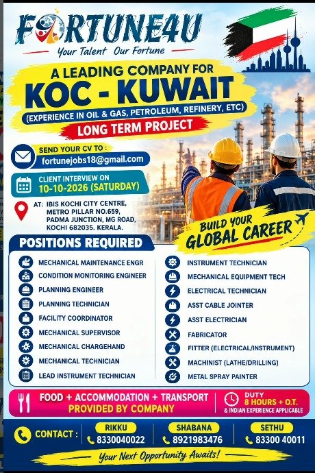 Kuwait Jobs 2026 – Long-Term Project Hiring | Oil & Gas, Petroleum & Refinery Jobs