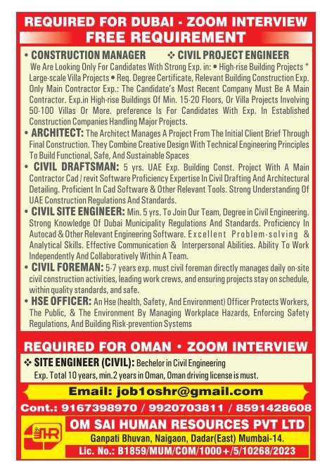 Dubai and Oman Jobs 2026: Urgent Hiring for Engineers, Managers and HSE Officers