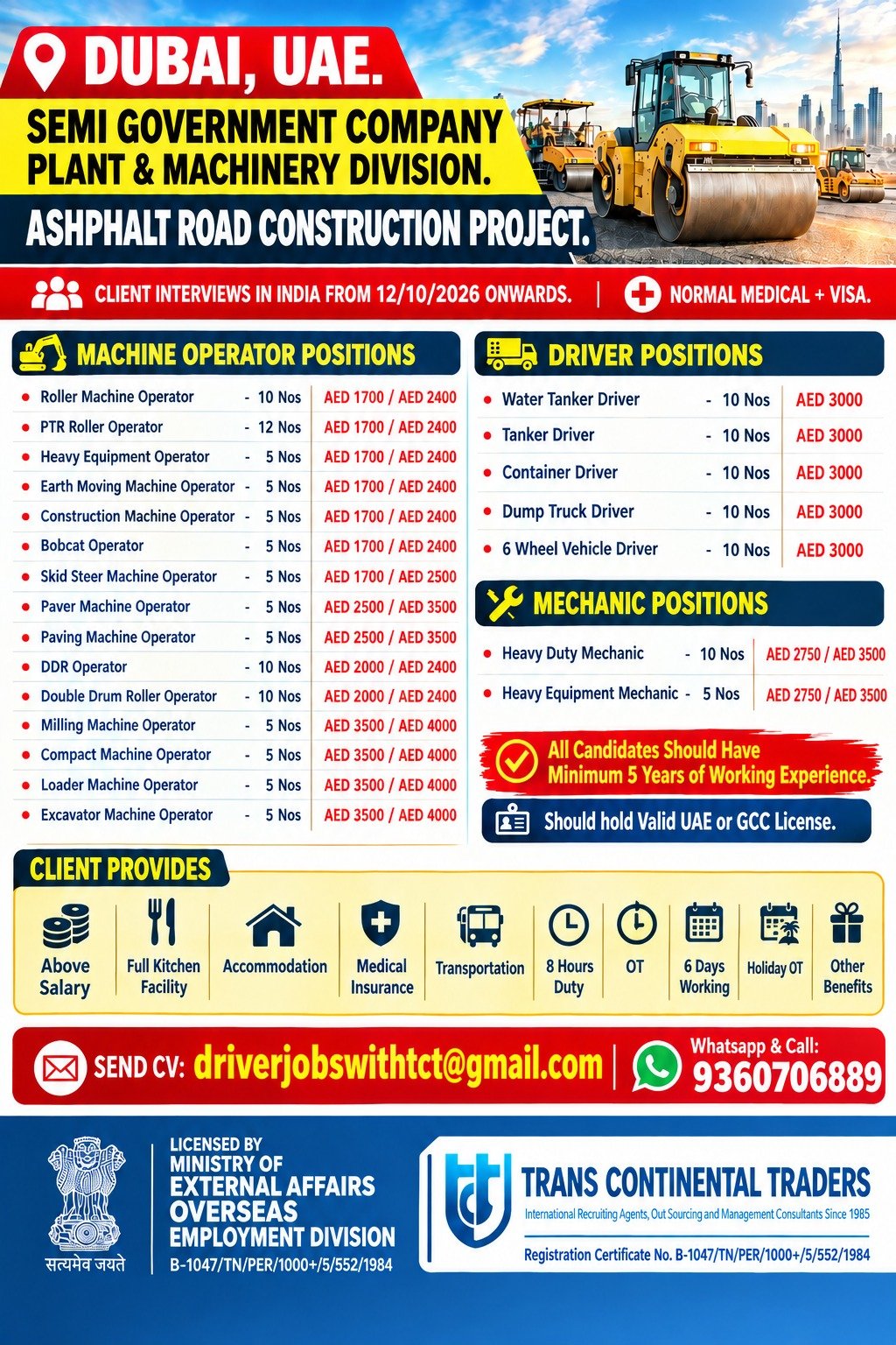 Dubai Road Construction Project Jobs 2026 – Urgent Hiring