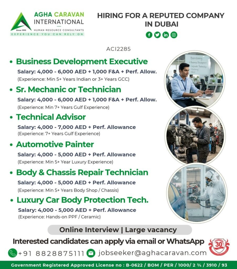 Dubai Jobs 2026: Business Development, Automotive and Technical Vacancies Dubai Jobs 2026: Business Development, Automotive and Technical Vacancies
