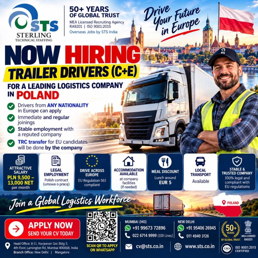 Poland Trailer Driver Jobs 2026: Salary Up to PLN 13,000 Net Per Month