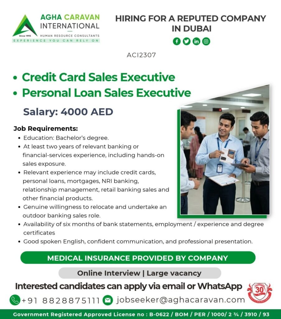 Dubai Banking Jobs 2026: Credit Card and Personal Loan Sales Executives