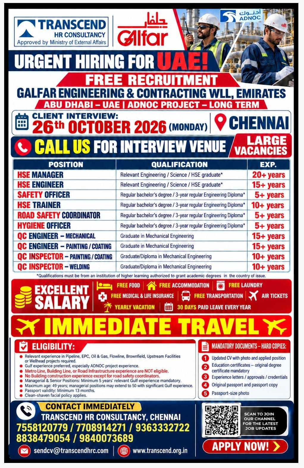 UAE Jobs 2026 – GALFAR Project | HSE, QC & Safety Vacancies