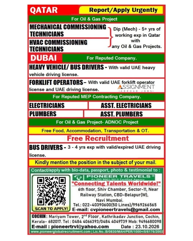 Qatar & Dubai Vacancies | Free Recruitment Qatar & Dubai Vacancies | Free Recruitment