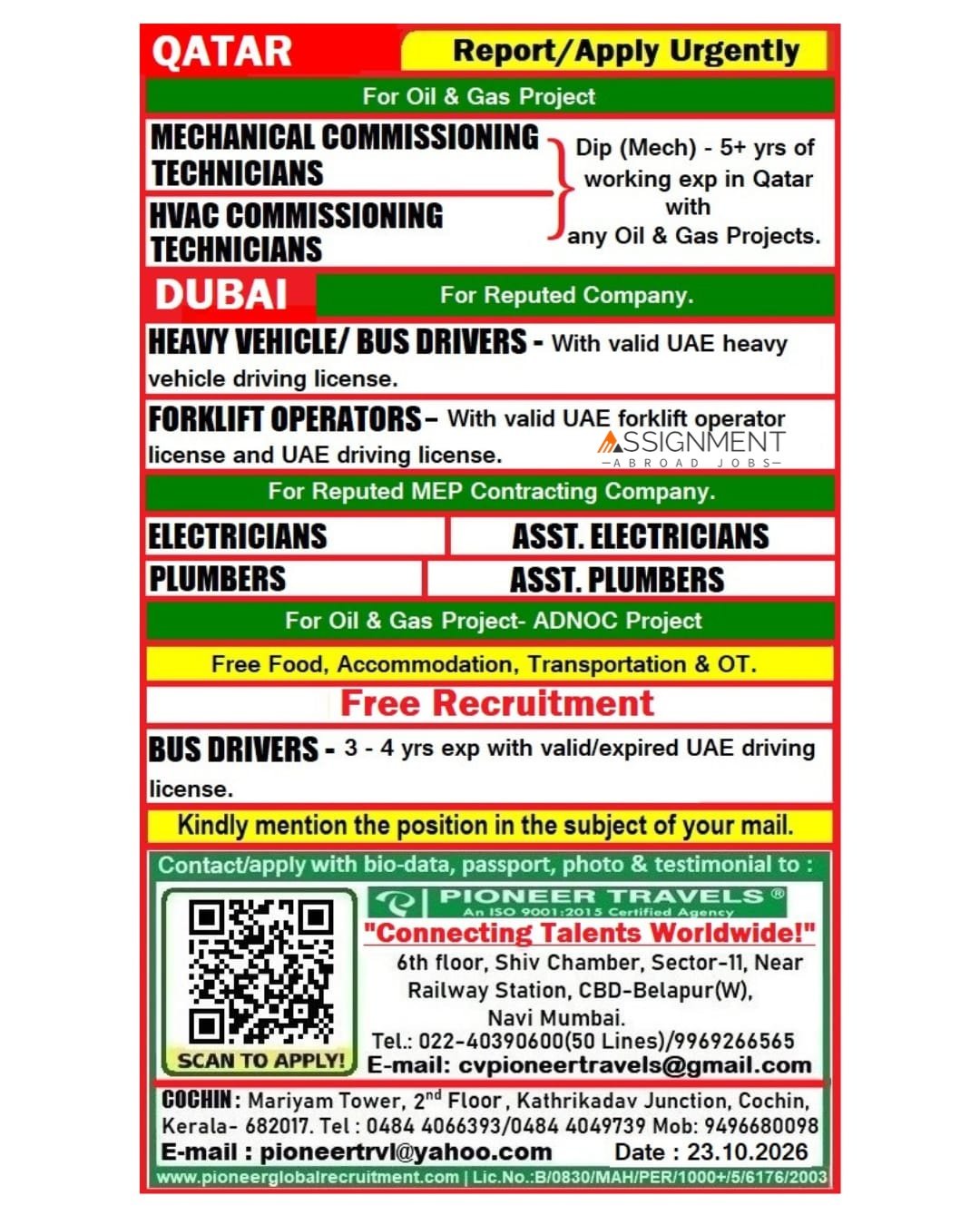 Qatar & Dubai Vacancies | Free Recruitment