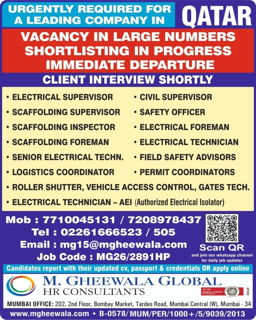 Qatar Jobs 2026: Multiple Vacancies for Supervisors, Technicians, Safety Officers and Foremen