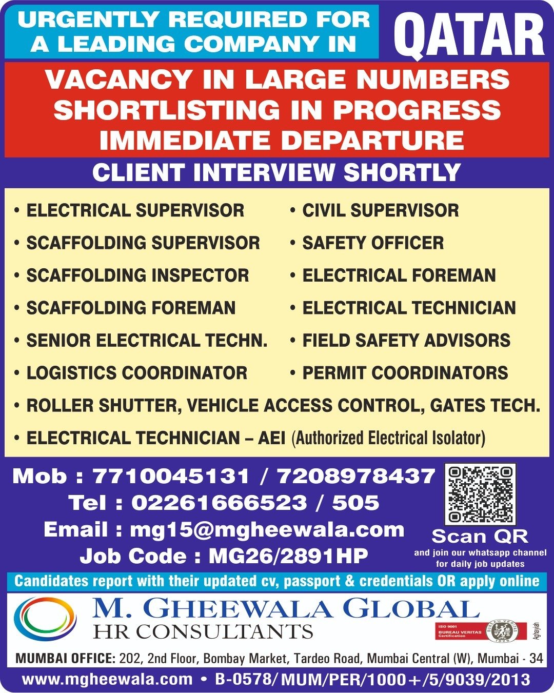Qatar Jobs 2026: Multiple Vacancies for Supervisors, Technicians, Safety Officers and Foremen