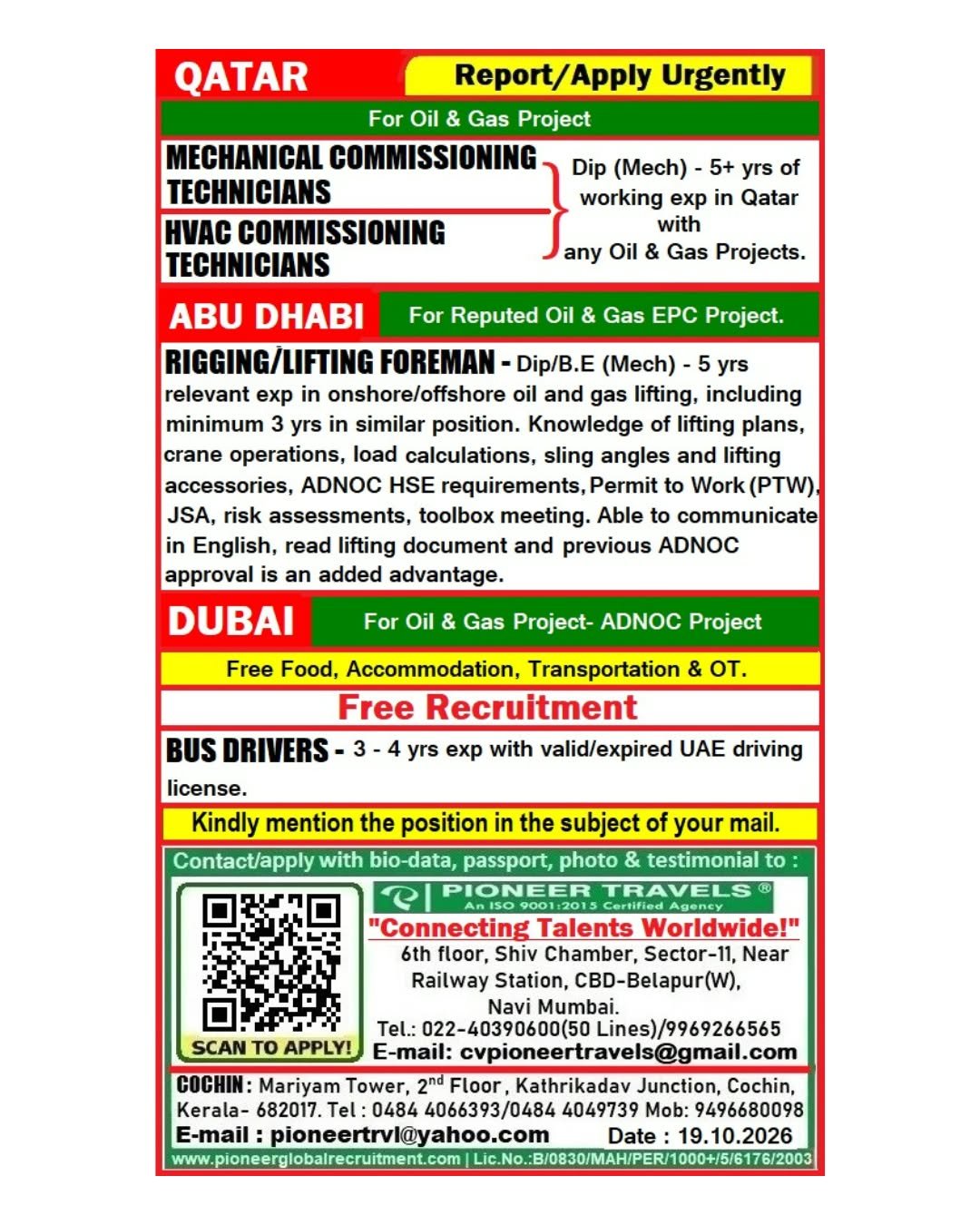 Urgent Recruitment For Qatar, Dubai & Abudhabi