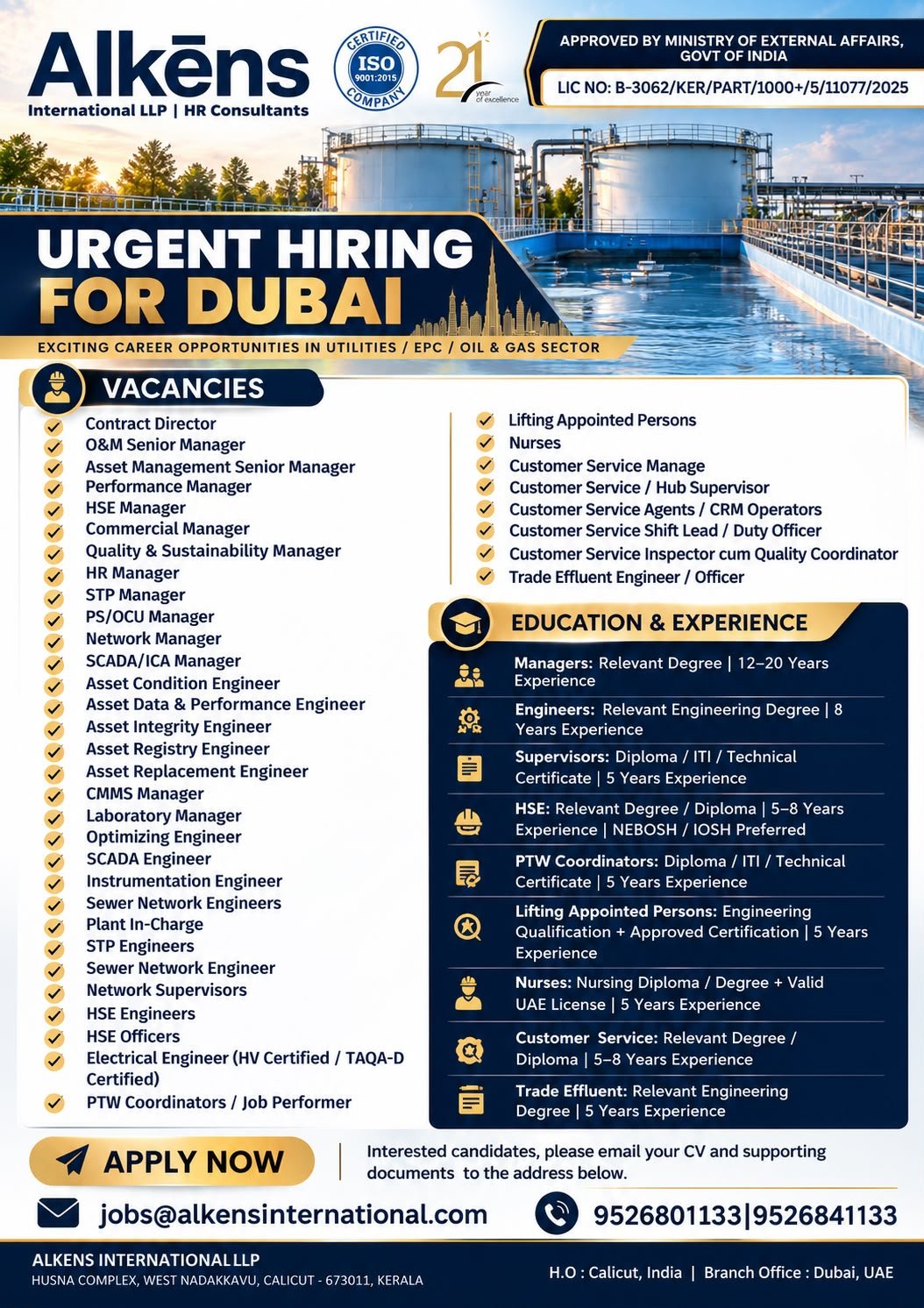 Dubai Jobs 2026 – Utilities, EPC & Oil & Gas Vacancies for Engineers, Managers, HSE & Technicians