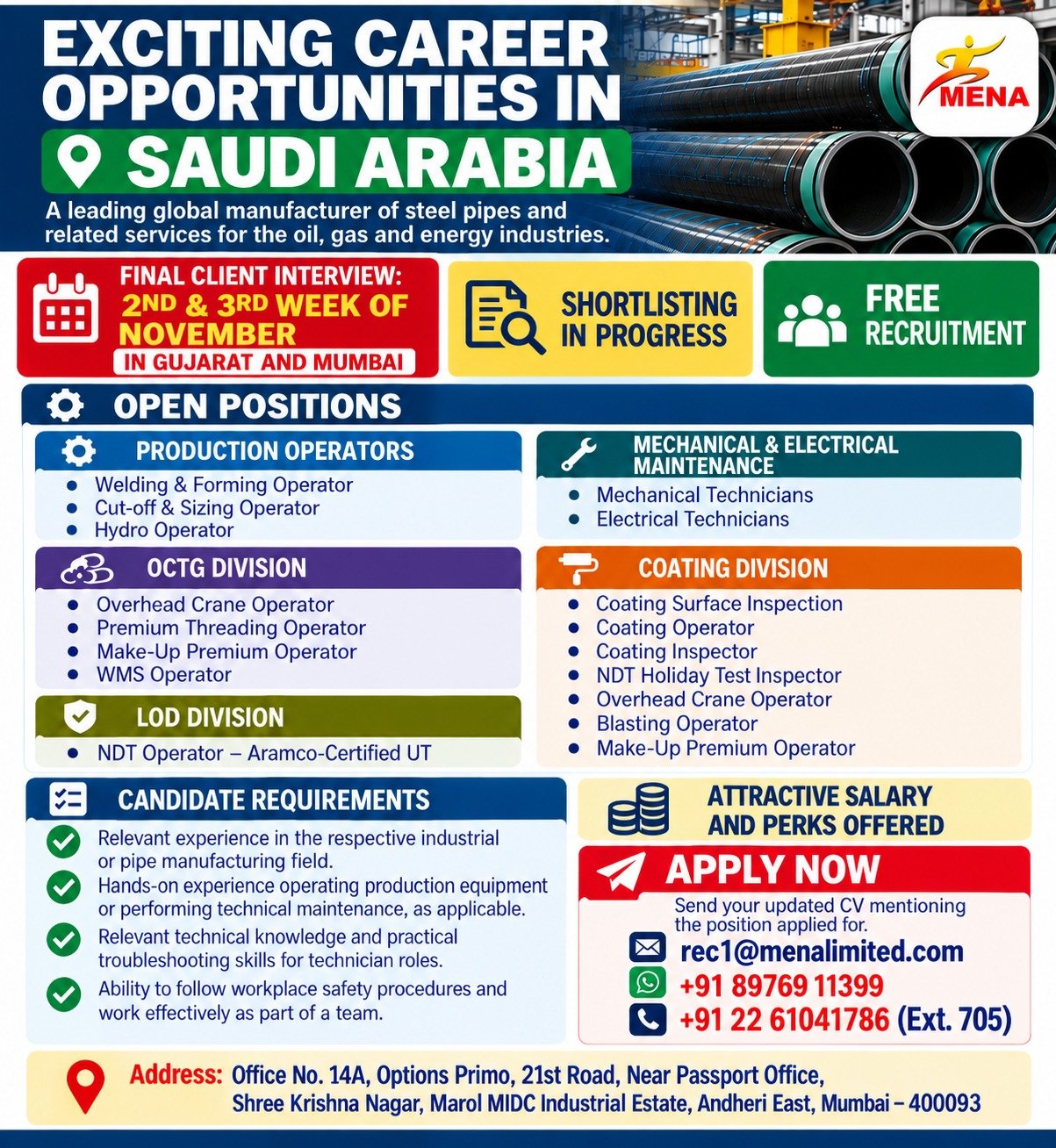 Saudi Arabia Jobs 2026: Steel Pipe Manufacturing Vacancies
