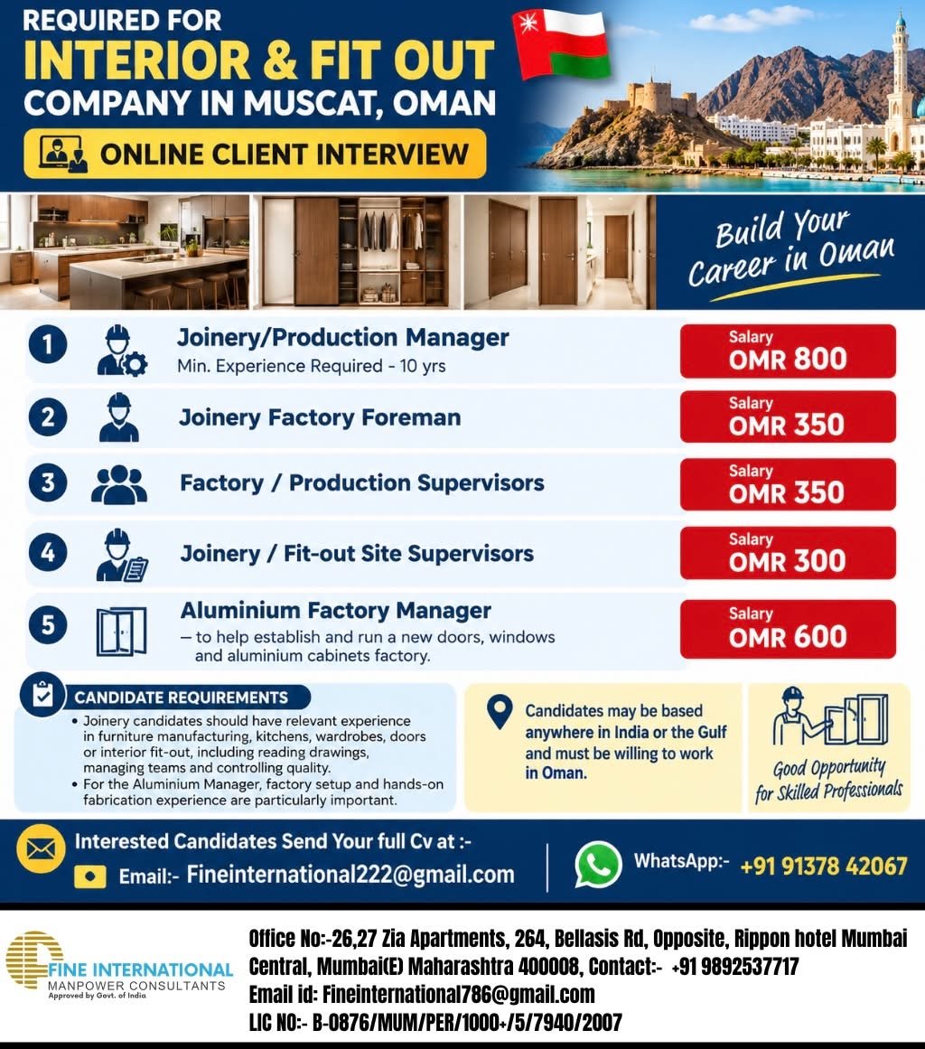 Oman Jobs 2026: Interior and Fit-Out Company Recruitment in Muscat