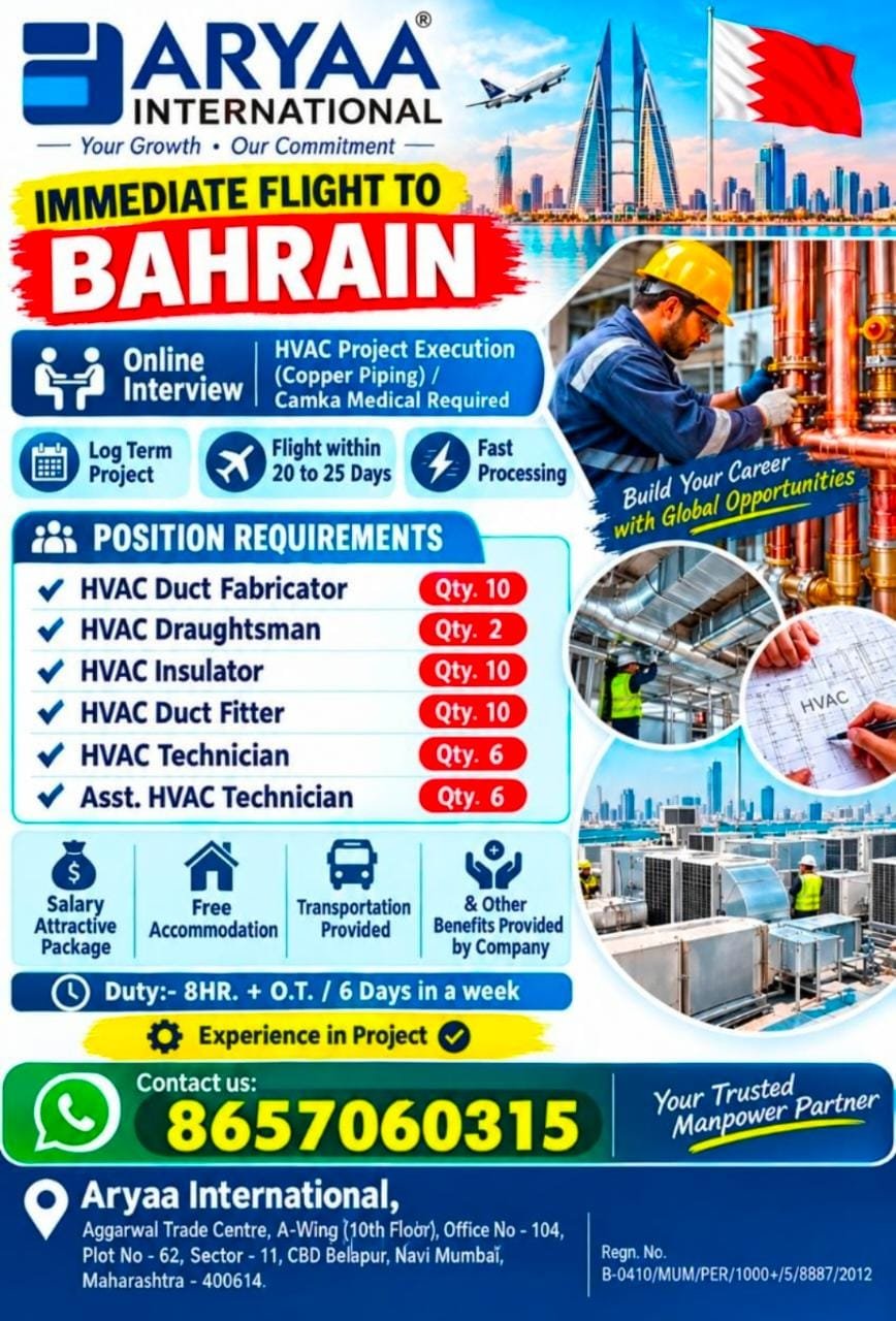 Bahrain Jobs 2026 | HVAC Duct Fabricator, Technician & Fitter Jobs