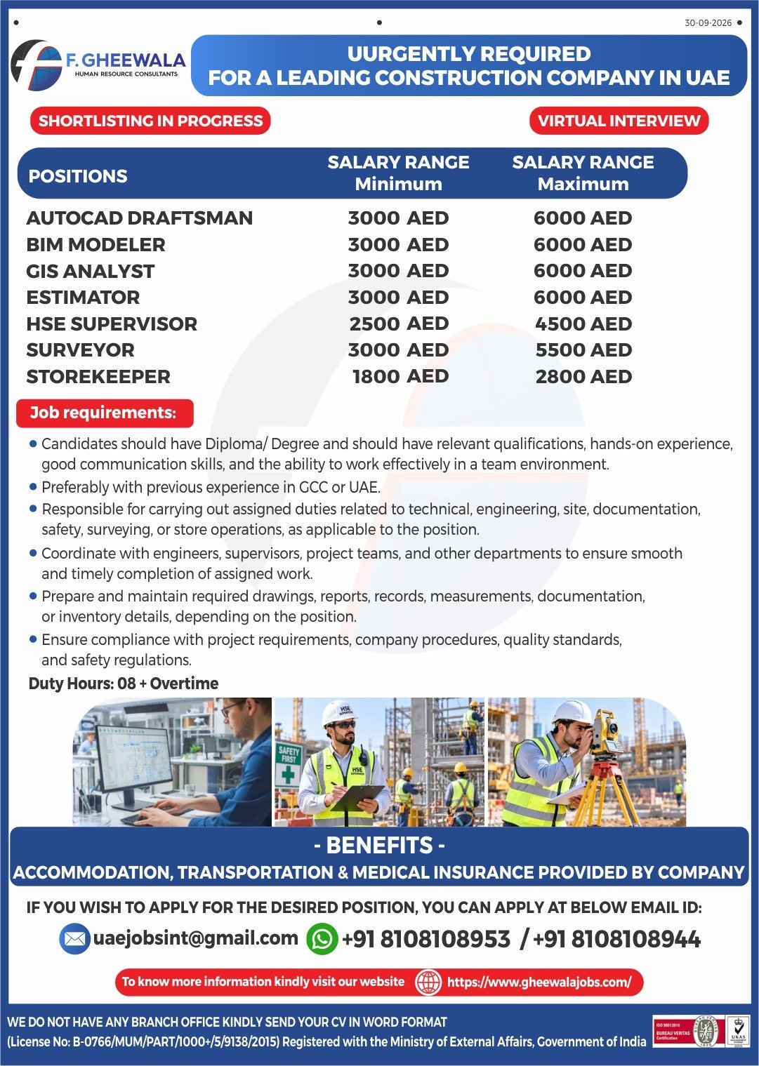 UAE Construction Company Jobs 2026 – Apply Today
